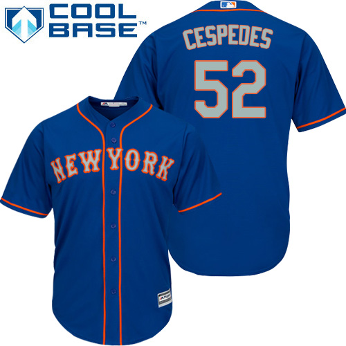 Mets #52 Yoenis Cespedes Blue(Grey NO.) Cool Base Stitched Youth MLB Jersey
